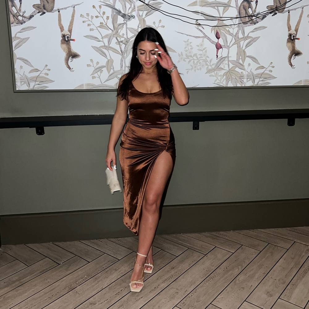 Jluxlabel Chocolate Aldis Satin Slit Dress